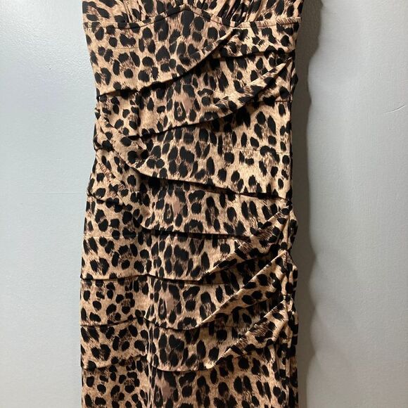 Forever 21, Cheetah Print Cocktail Party Mini Dress, Asymmetrical Layered Pleati - Picture 2 of 7